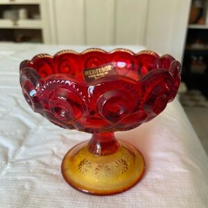 Vintage Smith Red and Yellow Glass Compote Candle Holder